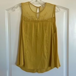 Yellow embroidered sleeveless blouse, size Large.